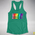 Distressed Gilbert Baker LGBTQ Pride Exclamation Points Racerback Tank - Kelly Green