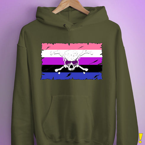 Genderfluid Pride Pirate Flag Hoodie - Army