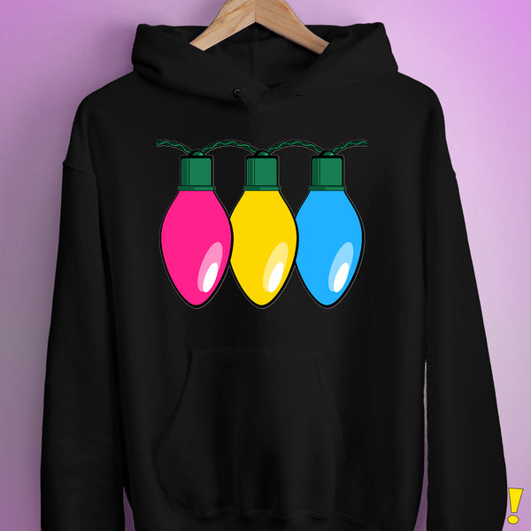 Pansexual Pride Christmas Lights Hoodie - Black