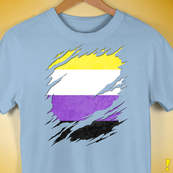 Nonbinary Pride Flag Ripped Reveal Premium Unisex T-Shirt - Baby Blue