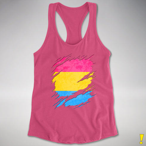 Pansexual Pride Flag Ripped Reveal Racerback Tank - Hot Pink