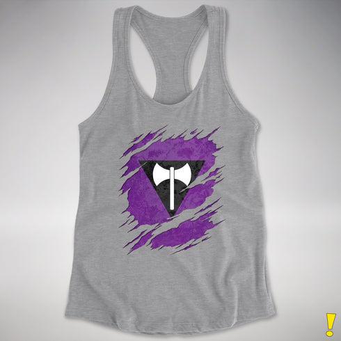 Lesbian Labrys Pride Flag Ripped Reveal Racerback Tank - Heather Grey