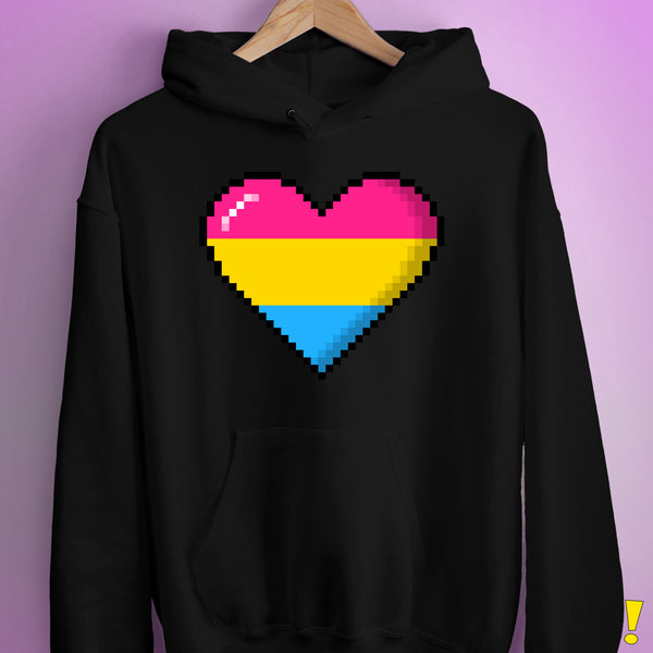 Pansexual Pride 8-Bit Pixel Heart Hoodie - Black