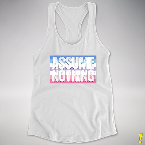 Assume Nothing Bigender Pride Flag Racerback Tank - White