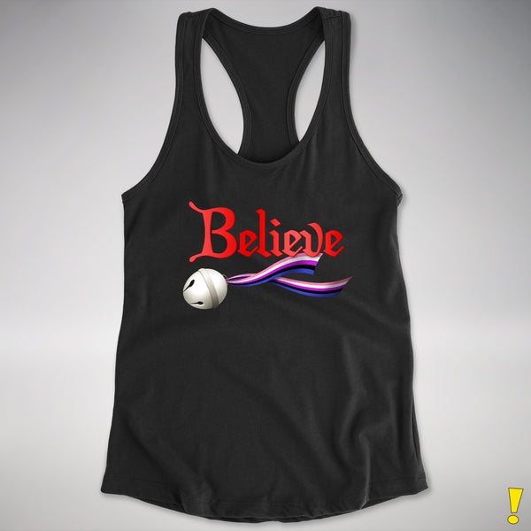Believe Genderfluid Pride Jingle Bell Racerback Tank - Black