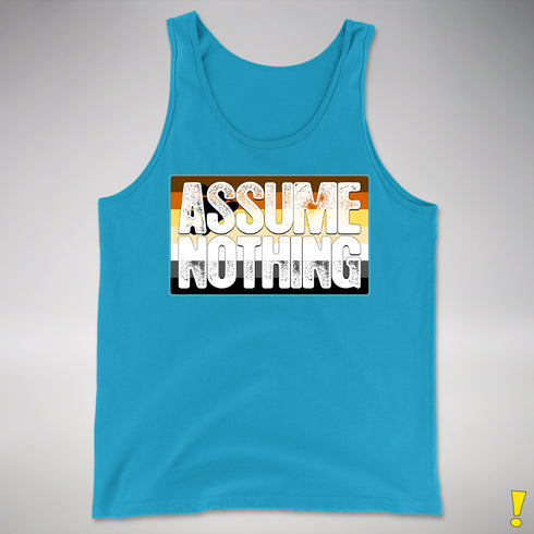 Assume Nothing Bear Pride Flag Premium Tank Top - Neon Blue