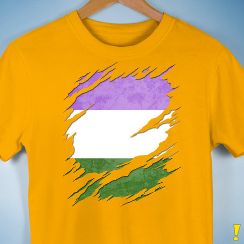 Genderqueer Pride Flag Ripped Reveal Premium Unisex T-Shirt - Gold