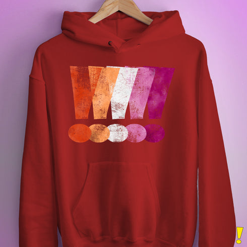 Distressed Lesbian Pride Graphic Exclamation Points Hoodie - Red