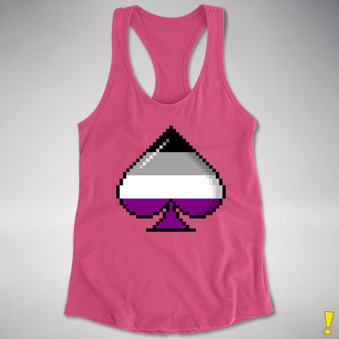 Asexual Pride 8-Bit Pixel Ace Of Spades Racerback Tank - Hot Pink