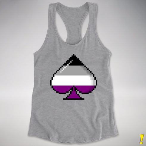 Asexual Pride 8-Bit Pixel Ace Of Spades Racerback Tank - Heather Grey