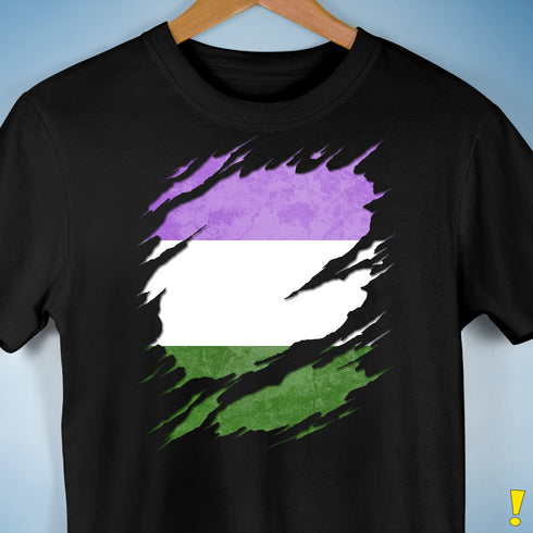 Genderqueer Pride Flag Ripped Reveal Premium Unisex T-Shirt - Black
