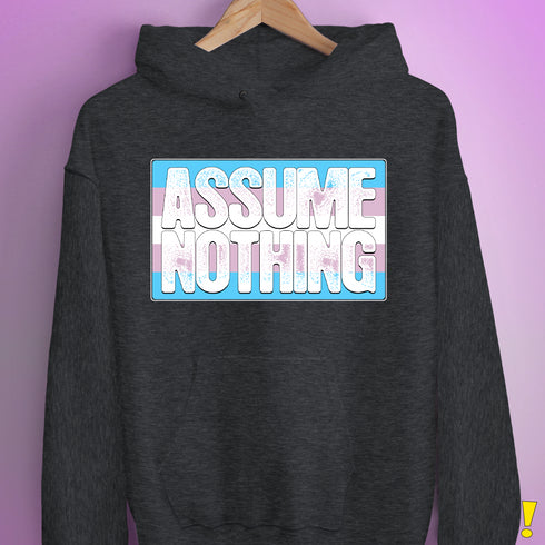 Assume Nothing Transgender Pride Flag Hoodie - Dark Grey Heather