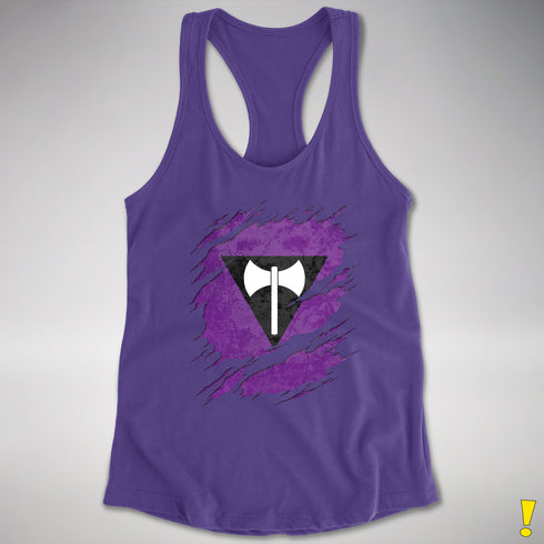 Lesbian Labrys Pride Flag Ripped Reveal Racerback Tank - Purple