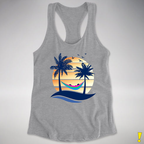 Polysexual Pride Hammock Summer Beach Sunset Racerback Tank - Heather Grey