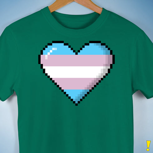 Transgender Pride 8-Bit Pixel Heart Premium Unisex T-Shirt - Kelly Green
