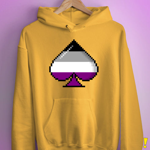 Asexual Pride 8-Bit Pixel Ace of Spades Hoodie - Mustard