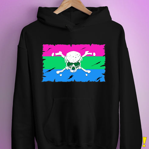 Polysexual Pride Pirate Flag Hoodie - Black