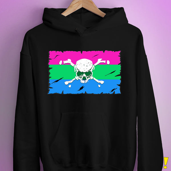 Polysexual Pride Pirate Flag Hoodie - Black