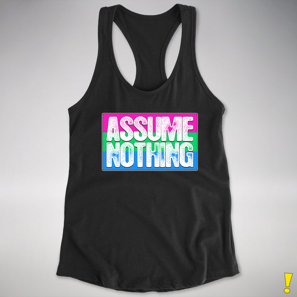 Assume Nothing Polysexual Pride Flag Racerback Tank - Black