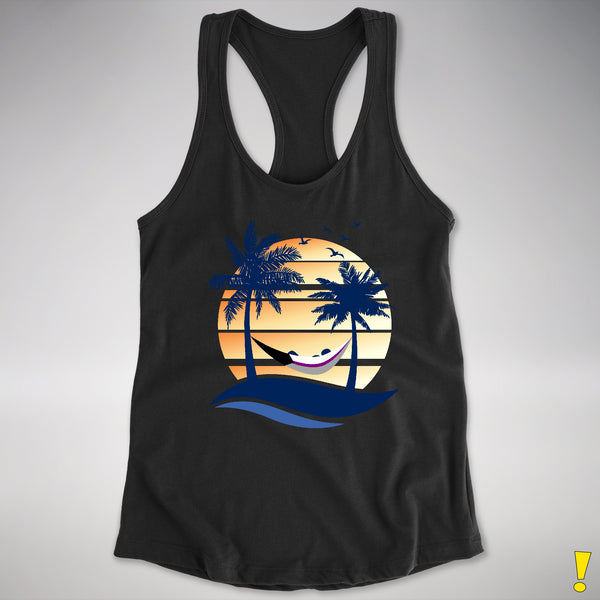 Demisexual Pride Hammock Summer Beach Sunset Racerback Tank - Black