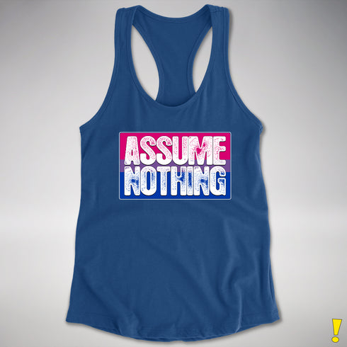 Assume Nothing Bisexual Pride Flag Racerback Tank - Royal