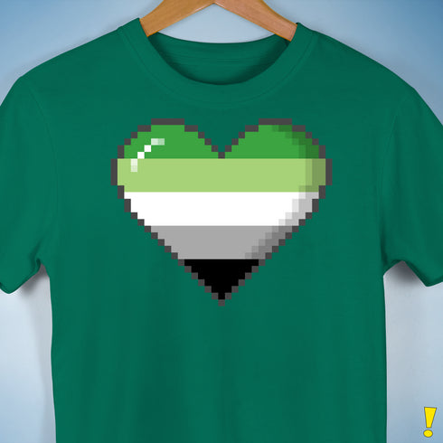 Aromantic Pride 8-Bit Pixel Heart Premium Unisex T-Shirt - Kelly Green