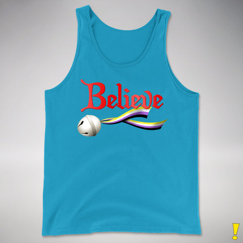 Believe Nonbinary Pride Jingle Bell Premium Tank Top - Neon Blue