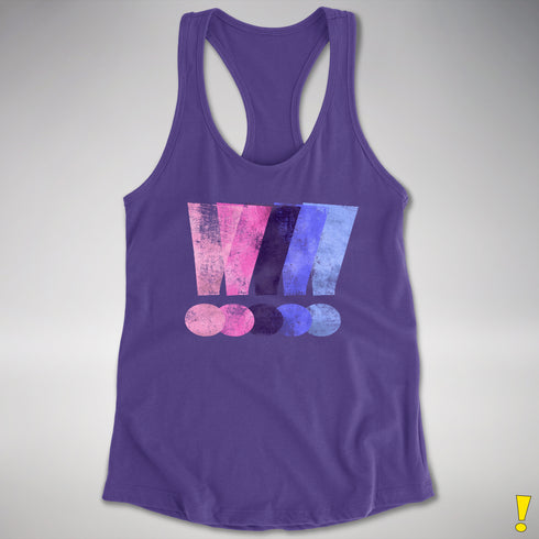Distressed Omnisexual Pride Exclamation Points Racerback Tank - Purple