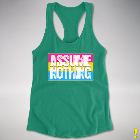 Assume Nothing Pansexual Pride Flag Racerback Tank - Kelly Green