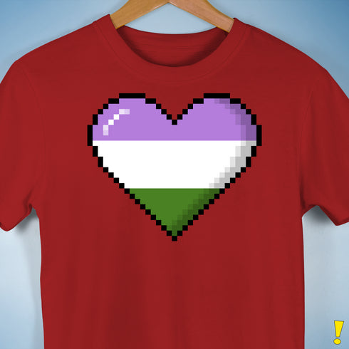 Genderqueer Pride 8-Bit Pixel Heart Premium Unisex T-Shirt - Red
