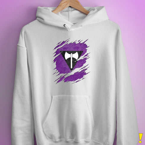 Lesbian Labrys Pride Flag Ripped Reveal Hoodie - White