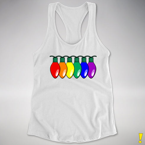 LGBTQ Pride Christmas Lights Racerback Tank - White