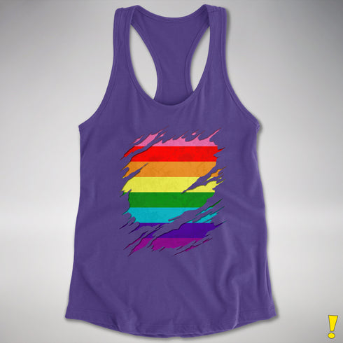 Original Gilbert Baker LGBTQ Gay Pride Flag Ripped Reveal Racerback - Purple