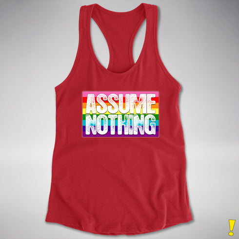 Assume Nothing Gilbert Baker Original LGBTQ Gay Pride Flag Racerback - Red