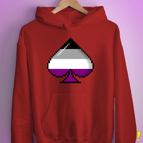 Asexual Pride 8-Bit Pixel Ace of Spades Hoodie - Red