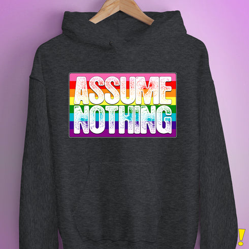 Assume Nothing Gilbert Baker Original LGBTQ Gay Pride Flag Hoodie - Dark Grey Heather