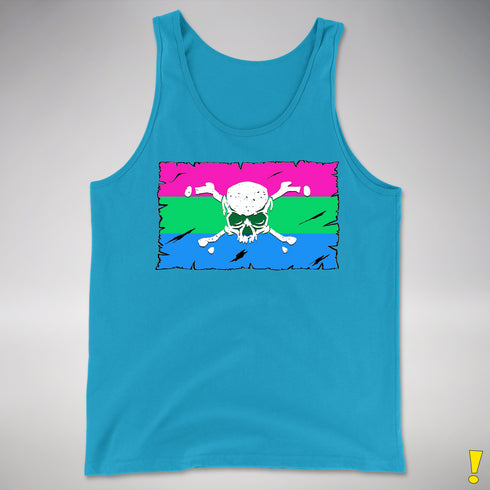 Polysexual Pride Pirate Flag Premium Tank Top - Neon Blue