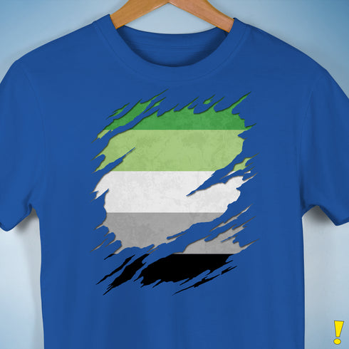 Aromantic Pride Flag Ripped Reveal Premium Unisex T-Shirt - Royal Blue