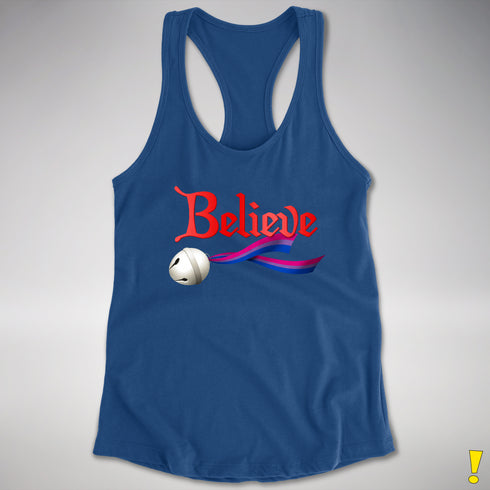 Believe Bisexual Pride Jingle Bell Racerback Tank - Royal