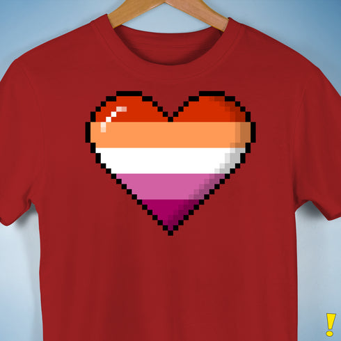 Lesbian Pride 8-Bit Pixel Heart Premium Unisex T-Shirt - Red