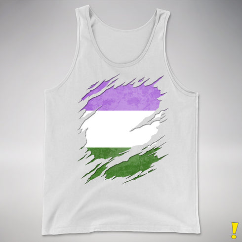 Genderqueer Pride Flag Ripped Reveal Premium Tank Top - White