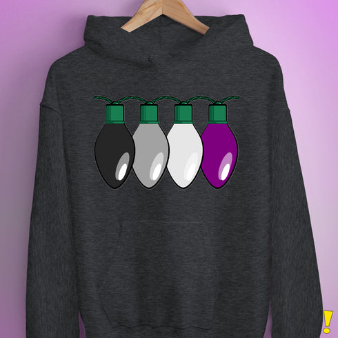 Asexual Pride Christmas Lights Hoodie - Dark Grey Heather