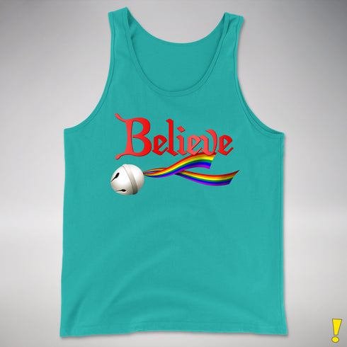 Believe LGBTQ Rainbow Pride Jingle Bell Premium Tank Top - Teal