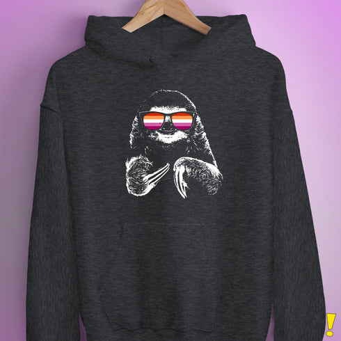 Pride Sloth Lesbian Flag Sunglasses Hoodie - Dark Grey Heather