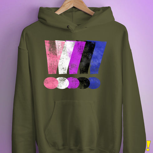 Genderfluid Pride Grunge Exclamation Points Hoodie - Army