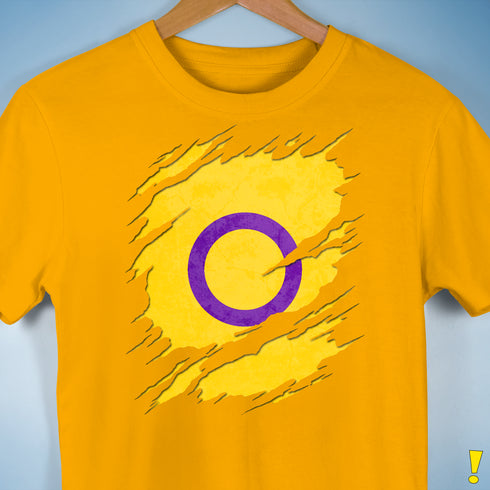 Intersex Pride Flag Ripped Reveal Premium Unisex T-Shirt - Gold