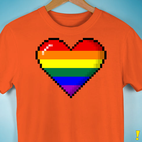 LGBTQ Pride8-Bit Pixel Heart Premium Unisex T-Shirt - Orange