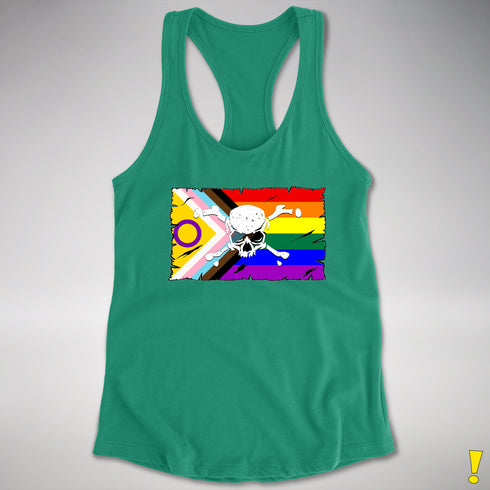 Intersex Inclusive Progress Pride Pirate Flag Racerback Tank - Kelly Green