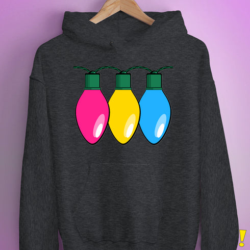 Pansexual Pride Christmas Lights Hoodie - Dark Grey Heather