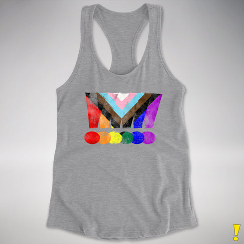 LGBTQ Progress Pride Grunge Exclamation Points Racerback Tank - Heather Grey